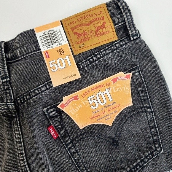 Levi's 501 Size 29 Distressed Black Cut Off Denim Jean Shorts - Picture 4 of 7